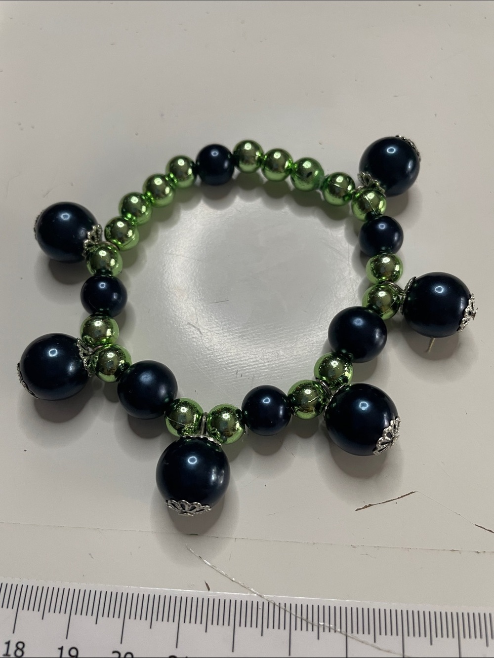 Stylish Green and Navy Beaded Stretch Bracelet